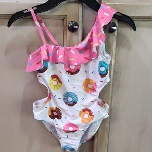Suit/Coverup Pink and White Donut Print Swimsuit